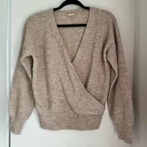 Hem & Thread Tan Crossover Wrap V-Neck Sweater